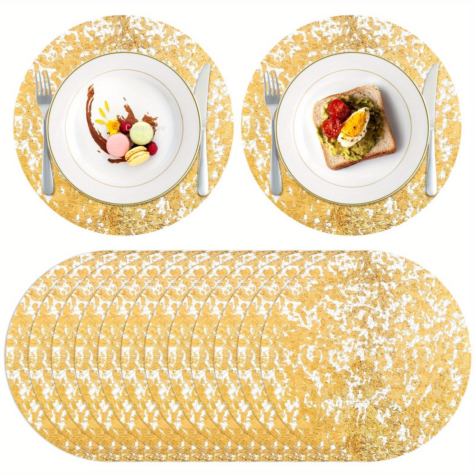 

10pcs Golden Foil Round Placemats, Disposable Golden Foil Grid Table Mats,Perfect for Weddings,Birthday Parties,Showers,Banquets