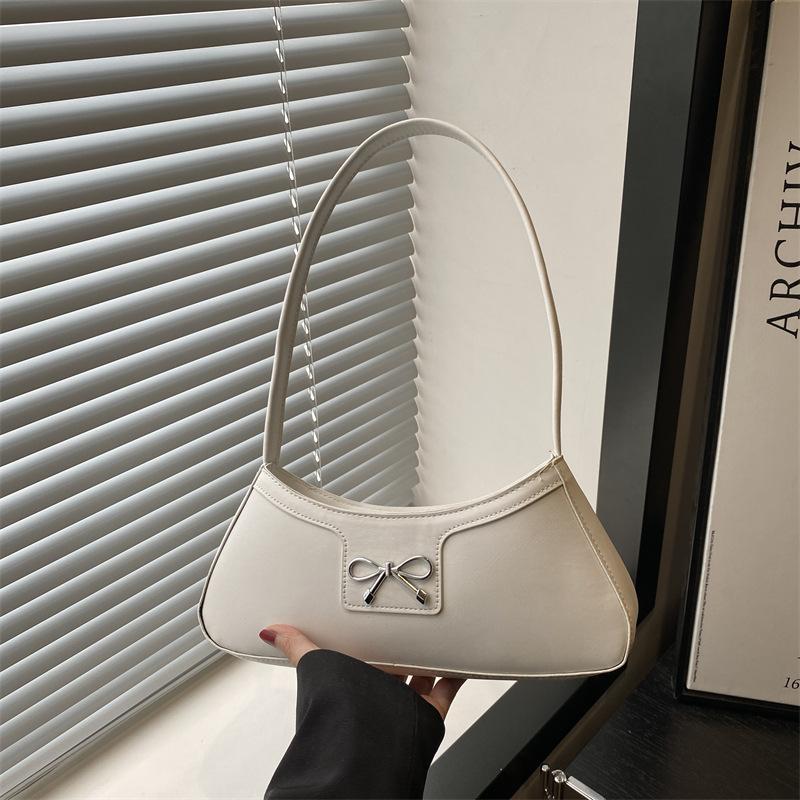 

Summer new solid color high texture bow portable shoulder bag fashionable simple armpit bag белый