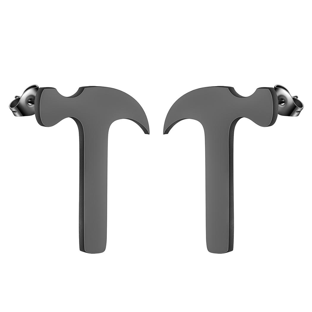 

Personality Hammer Stainless Steel Earrings Woman And Men Simple Cool Style Mechanical Tool Pattern Punk Stud Earrings