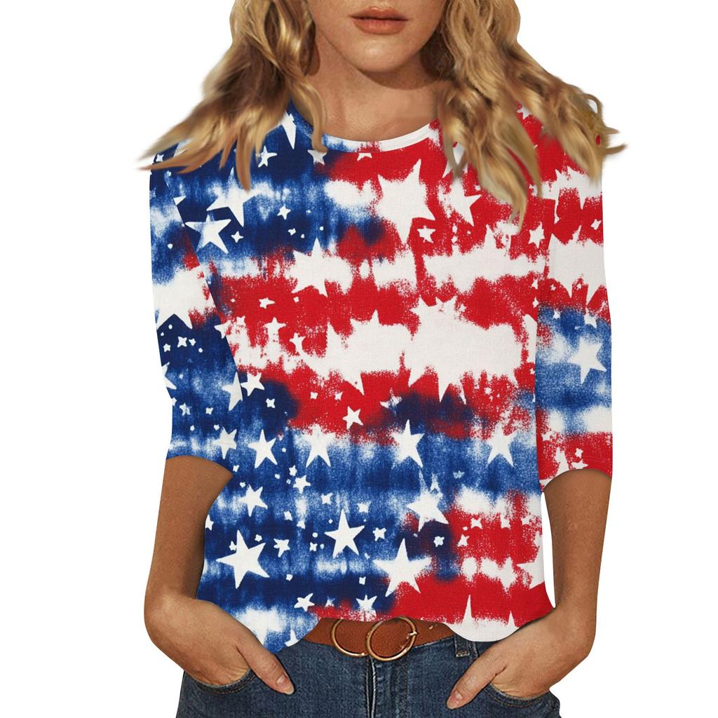 Damenmode Lässig Rundhals Bedrucktes 3/4 T-Shirt Top