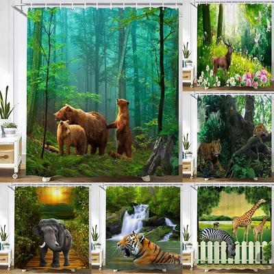 Waterproof Polyester Fabric Shower Curtains Forest Tiger Bear Animal Printing Bathroom Curtains for Home Decoration Curtain