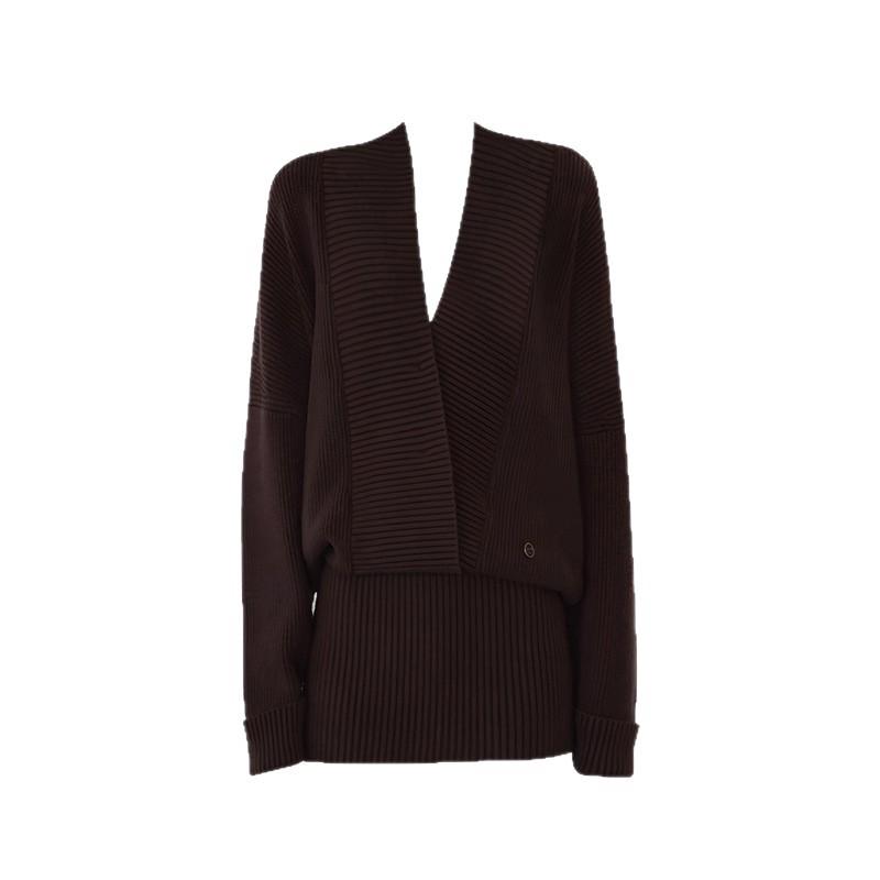 

Women s Retro V-Neck Knit Dress: Slimming Hip-Hugging Sweater for Autumn/Winter Medium кавовий/фіолетовий
