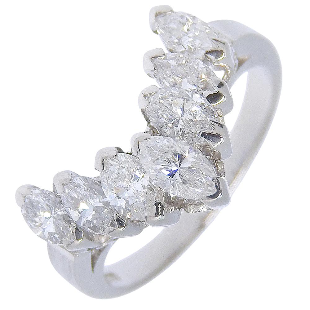 

V character Ring 7P Pt900Platinum/diamond #6.2(US Size) V character 5.5g Women Used