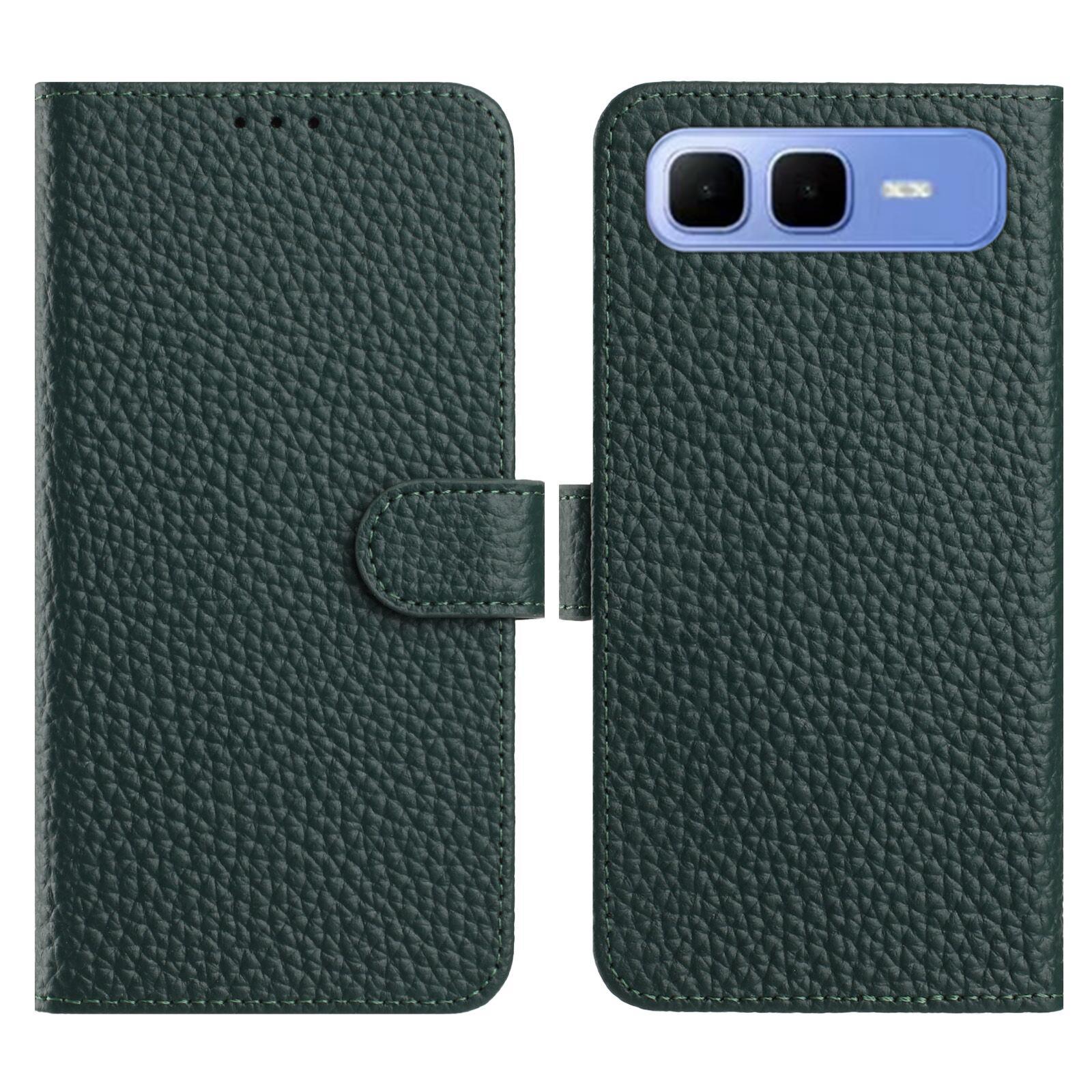 

For Infinix Smart 10 Plus Case Wallet Stand Litchi Texture Genuine Cow Leather Flip Phone Cover Green