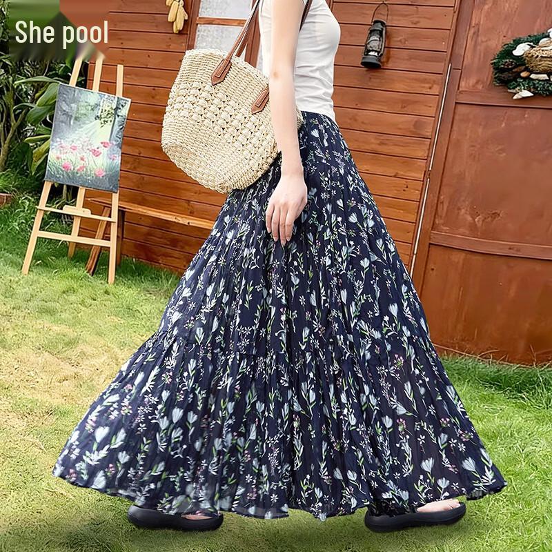 

Tachi Women s Floral Pleated A-Line Midi Skirt S