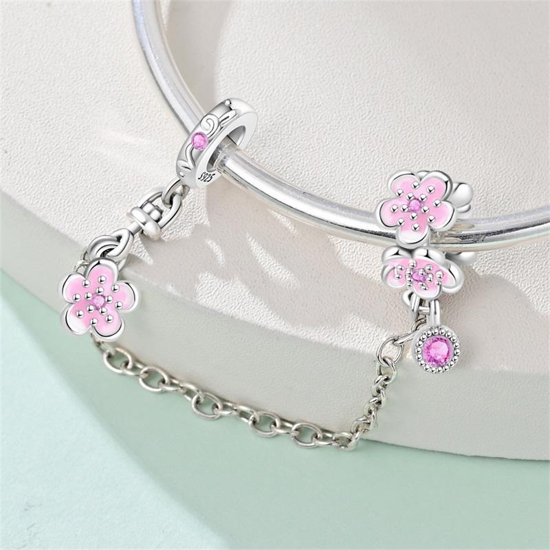 100%Stering Copper Blossoming Safety Chains Clasp Clip Charms Bead Fit Original Bracelet Diy For Women Jewelry