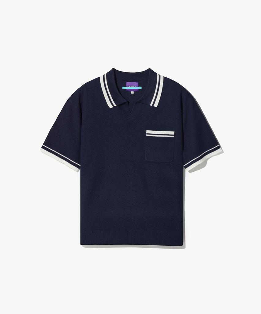 Stico Diems Contrast Tip Open Collar Knit Navy (Oversized)_Lktwb61Osn