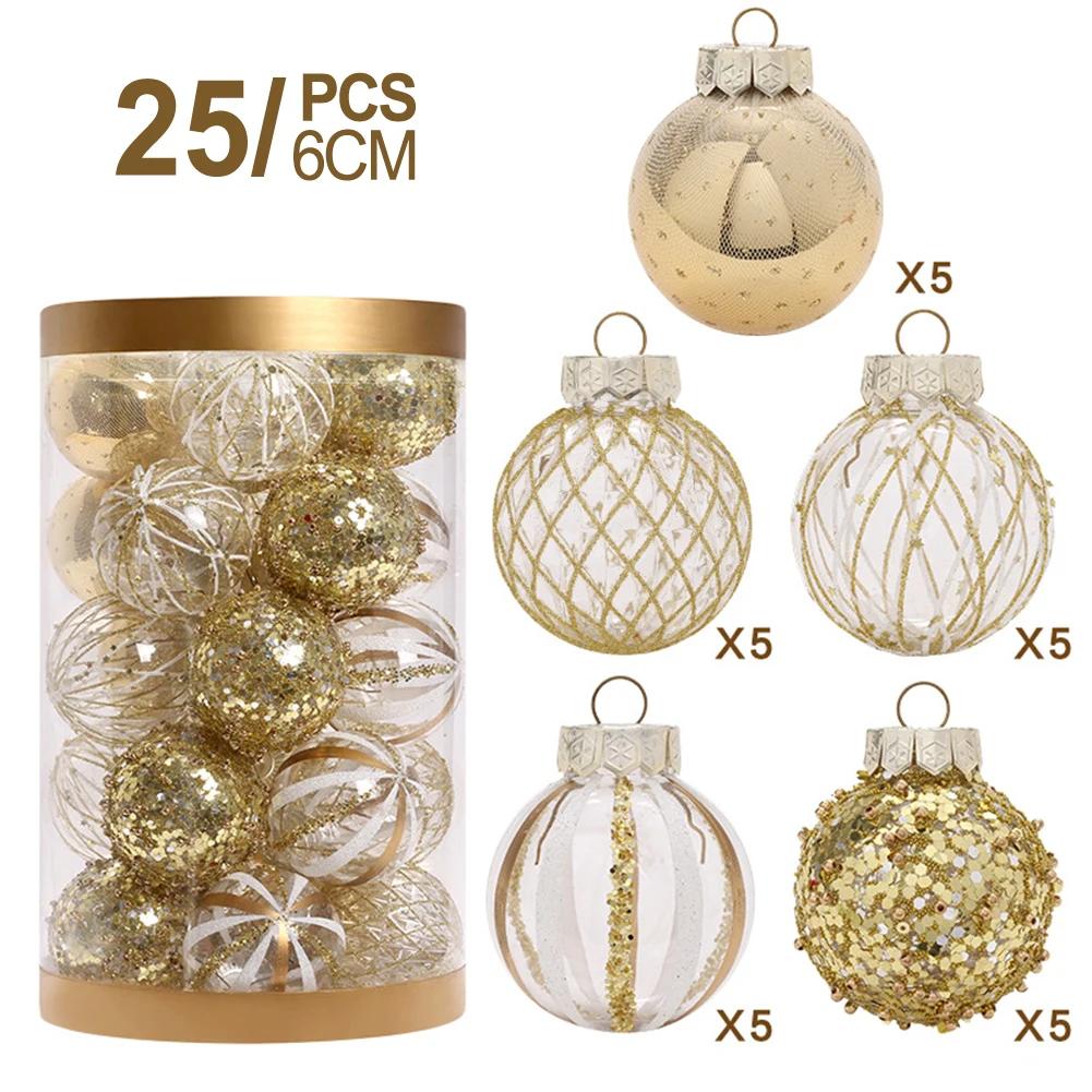 25 PCS Christmas Glitter Ball Ornaments Xmas Tree Pendant Decorations For Holiday Wedding Festival Decor 9 Colors 26.8x16x18cm