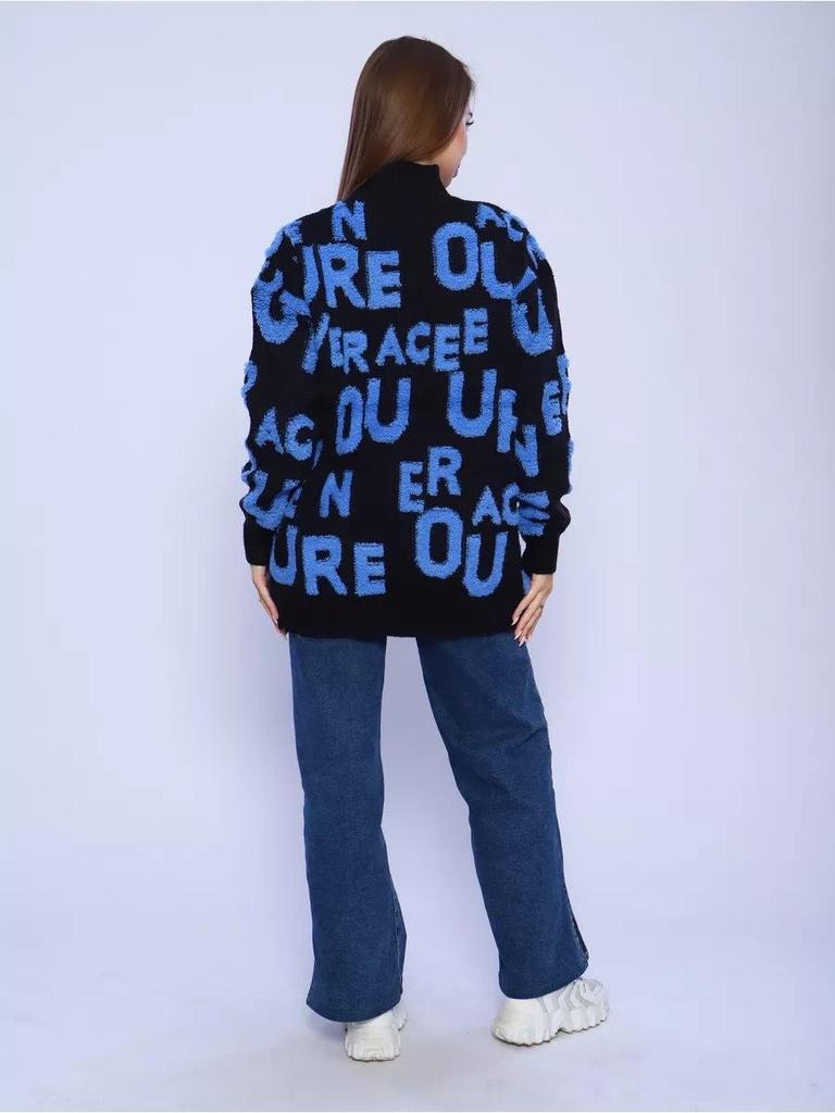 2025 Autumn/Winter European & American Chenille 3D Letter Embroidered Sweater: New Loose Jacquard Knit Top