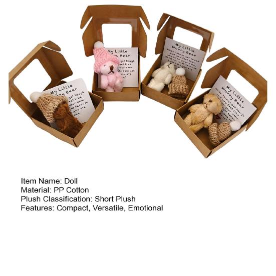 Mini Plush Bear Doll My Little Worry Bear Handmade Gift with Inspirational Card Pocket Bears Hug Plush for Graduation Colleagues & Motivational