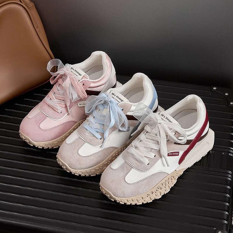 Chaussure Femme Student Casual Sneakers Autumn Comfortable Patchwork Leather Vulcanized Shoes Women's Running Sports Shoes Mujer