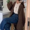 Autumn and Winter New Temperament Loose Lazy Wind Knitted Sweater Women's Thick V-neck Lantern Sleeves Warm Knitted Jacket