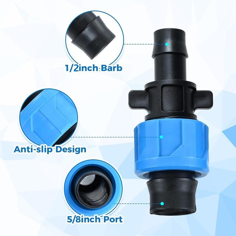 50Pcs Drip Irrigation Connector Tubing Coupling Barbed Locking Fitting Kit for 5/8" Drip Tape Sprinkler 1/2" Barb Irrigation