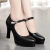 9cm Elegant Comfortable Shallow Soft Leather Shoes Platform Pumps Women 2025 Fall Block High Heels Shoes for Office Model Dress