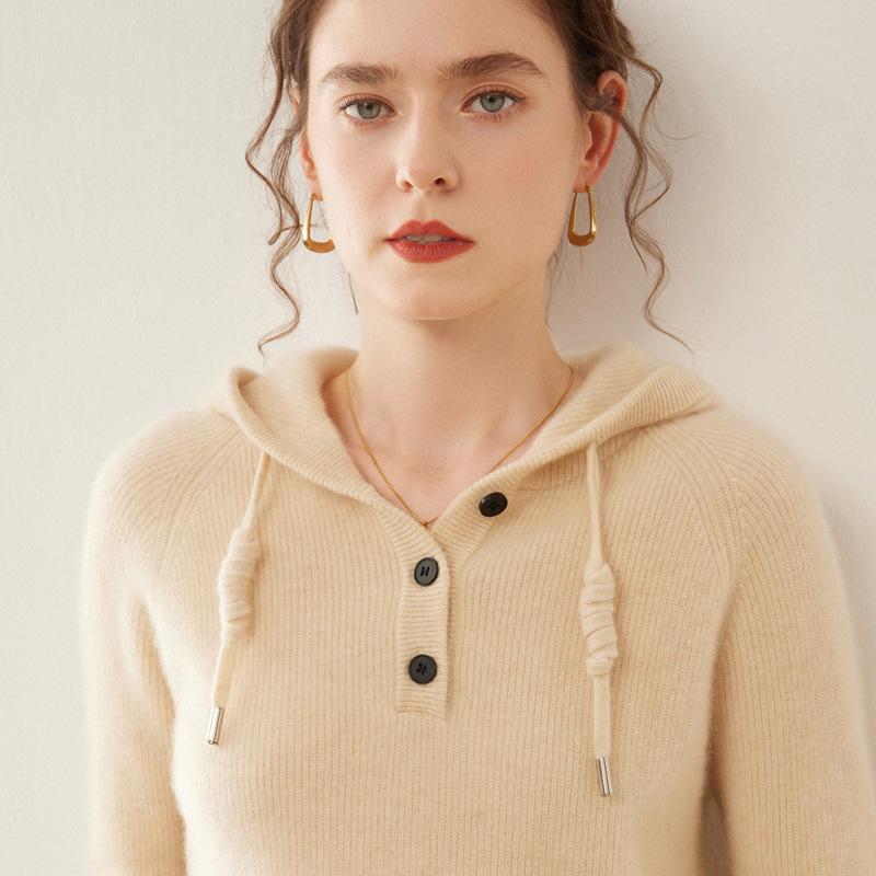 Women's Casual Cashmere Drawstring Sweater - Versatile Knitwear for Autumn and Winter