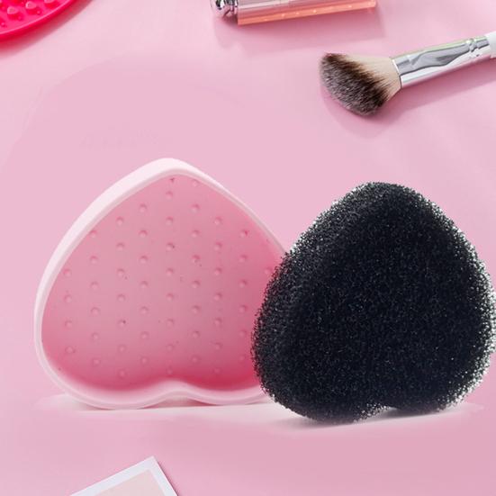 Silicone Sponge Makeup Brush Cleaner Portable Travel Heart Shape Foundation Brush Cleaning Mat Double Sided Cosmetic Brush Washing Pad