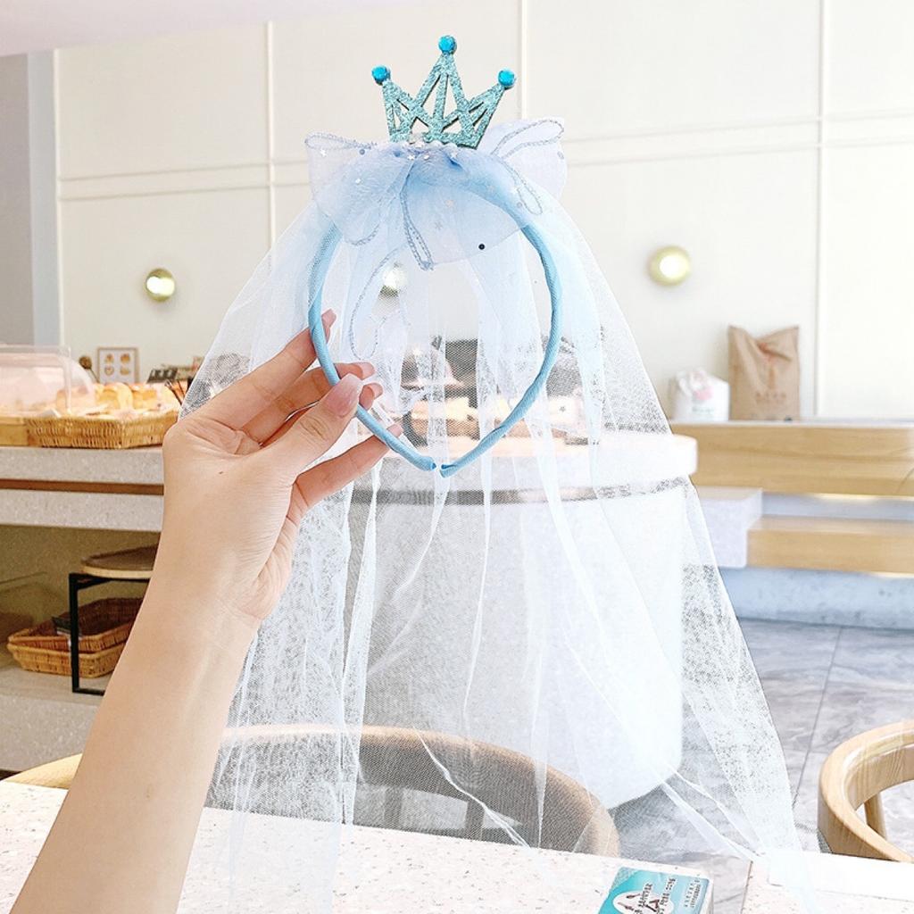 Children's Shiny Ice Crown, Veil Headgear, Princess Elsa Crown Headband Headgear Birthday Dress Accessories