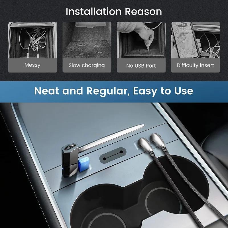 For Tesla Model Y&3 2025 2025 2025 Car USB Shunt Hub 27W Fast Charging Docking Station Center Console Adapter Type-C Accessories