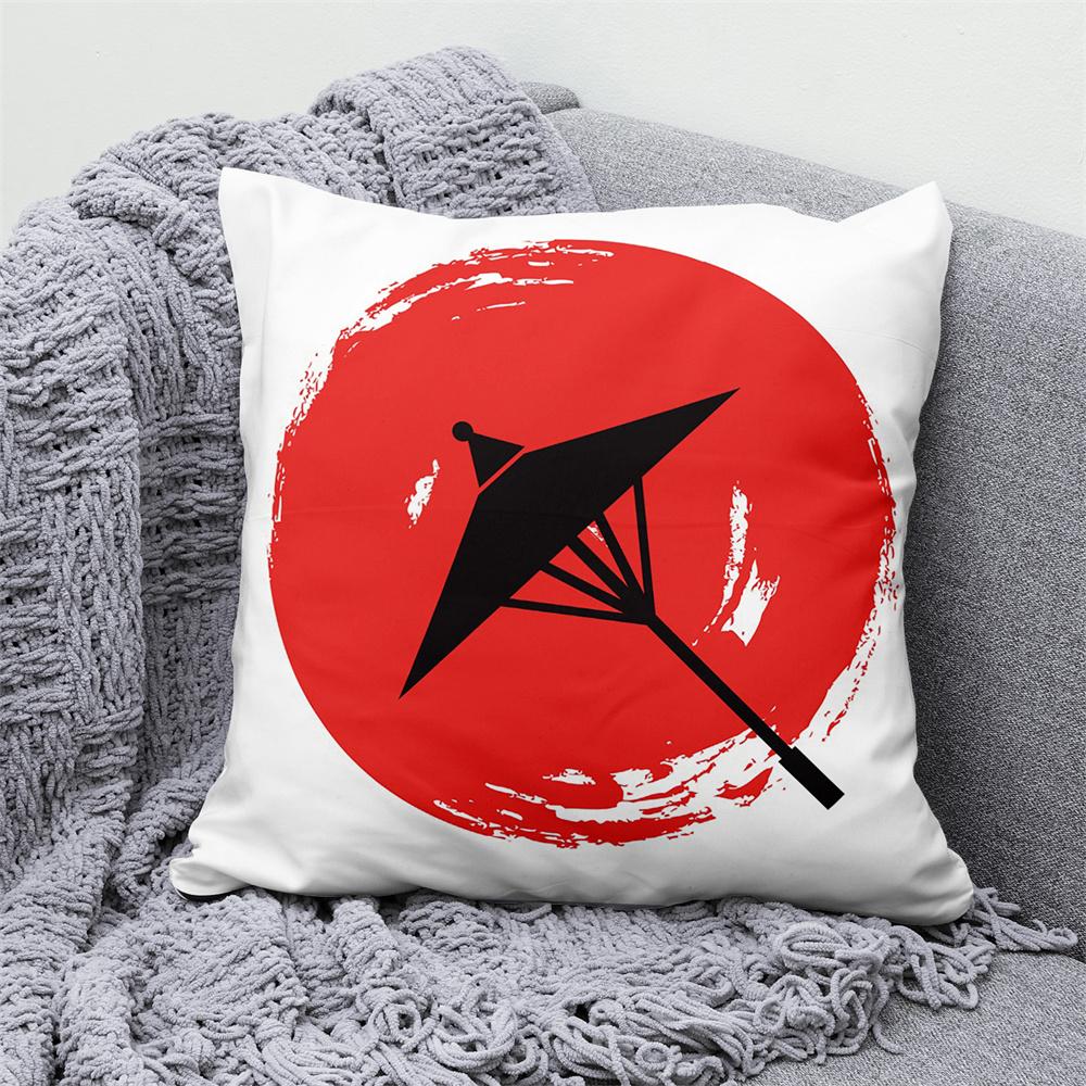 Lucky Cat Japanese Style Sofa Bed Decorative Pillow Cover Home Decor Mount Fuji  Art Cushion