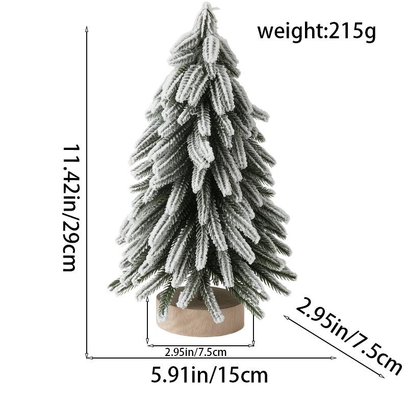 Mini Snowy Cedar Christmas Tree with Round Wood Base - Desktop Ornament