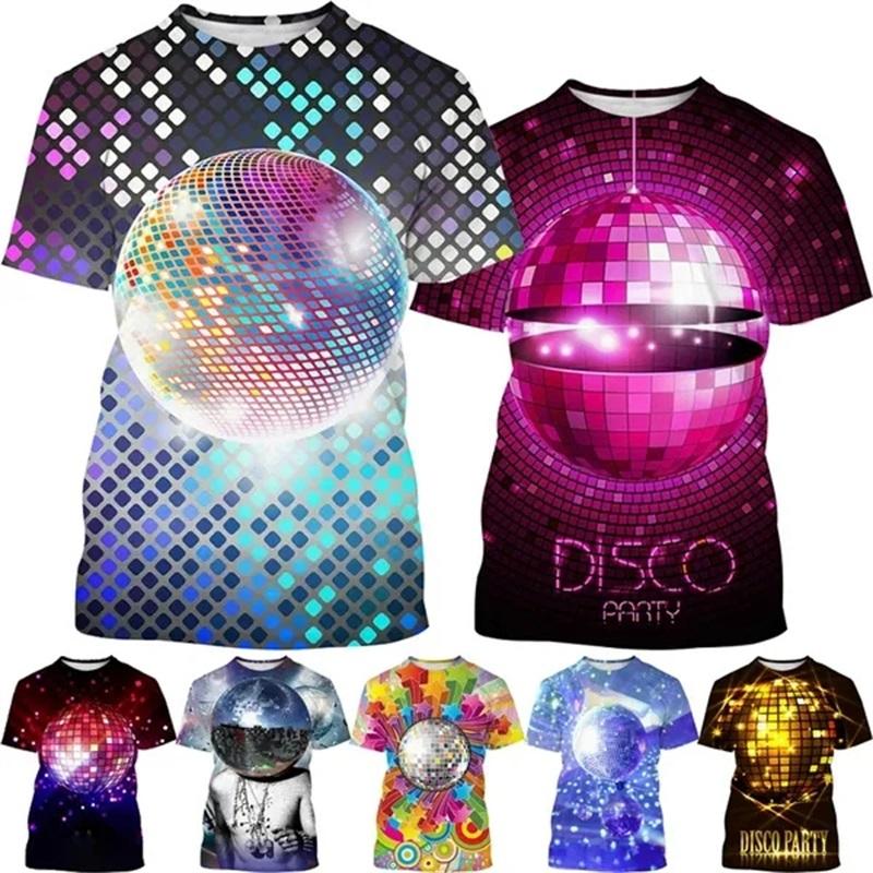 New Party Disco Ball Print Tshirt Short Sleeved O Neck Plus Size T Shirt For Men Women Casual Cool Hip-hop Streetwear Tee Tops