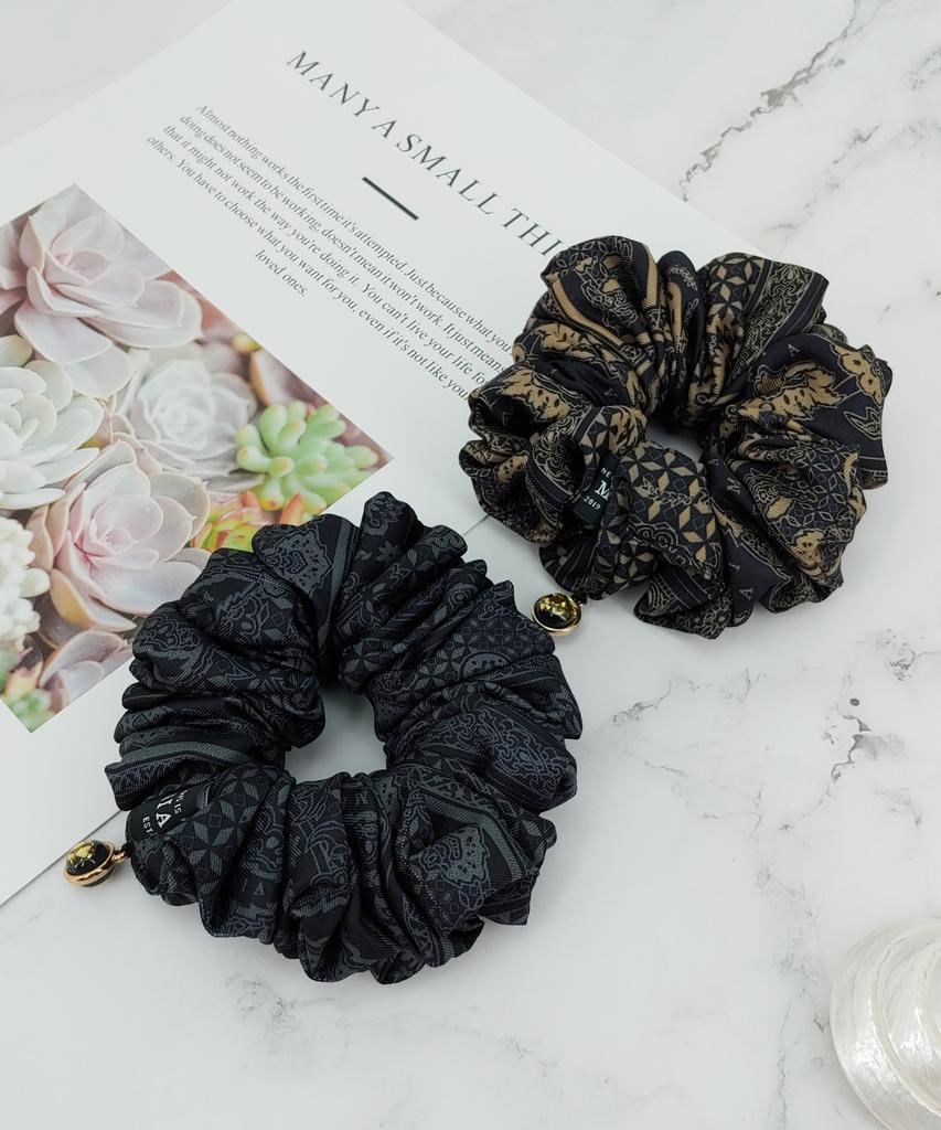Maia Emblem Pattern Hair Scrunchie - Beige Bk