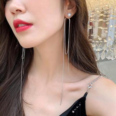 Kvinner Rhinestone Faux Perle Bølge Dusker Lange Hengende Øredobber Statement Smykker