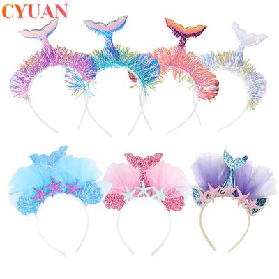 Starfish Mermaid Tail Headband Crown Mermaid Tail Hair Hoop Photo Props Girl Birthday Party Baby Shower Mermaid Hair Accessories