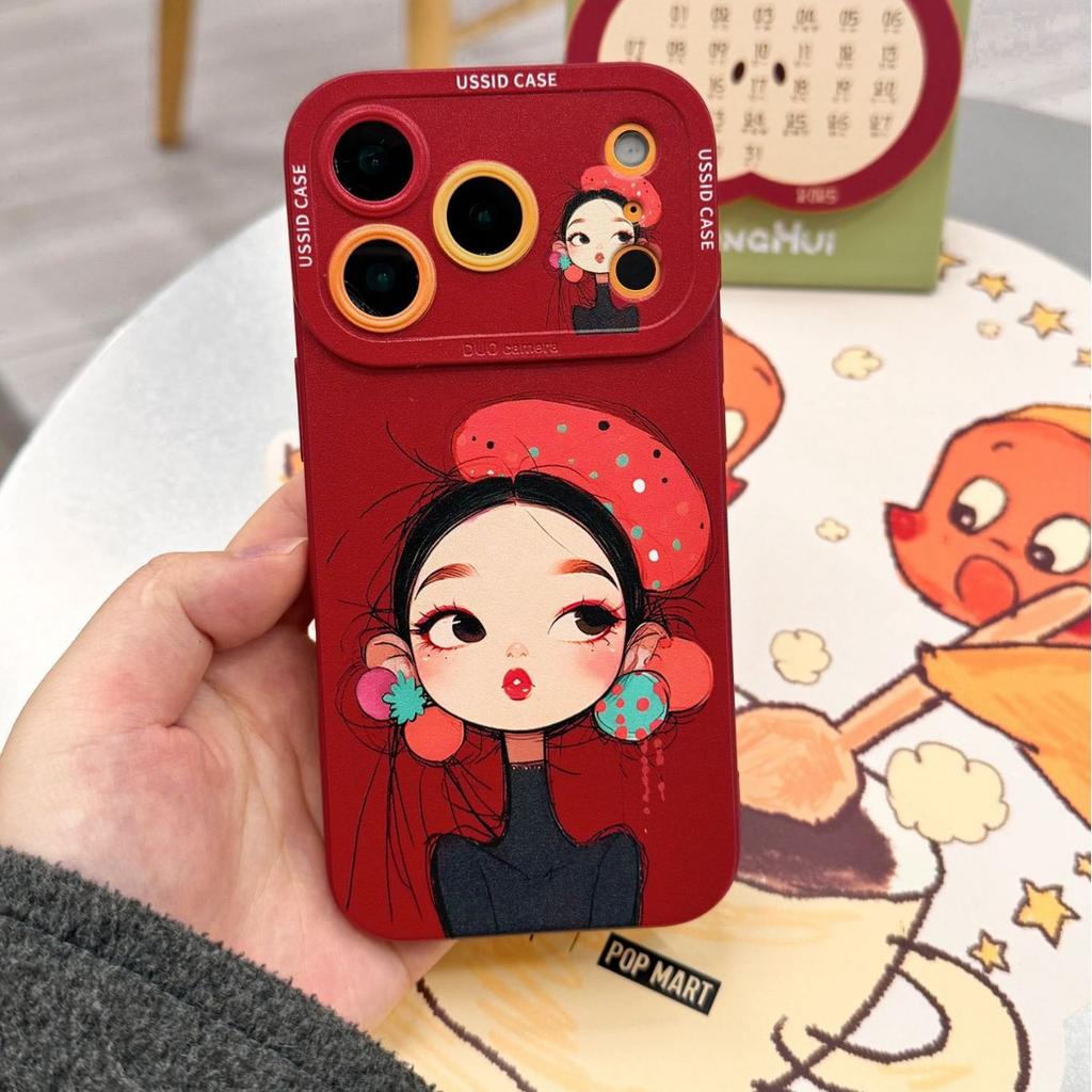 New Year's red is suitable for Apple 17pm soft new 16pro national style girl 15 sets 13 with lanyard 14 mobile phone case