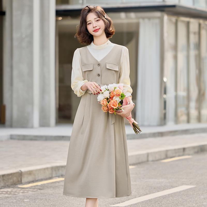 2025 Spring Women's Slimming Mid-Length Spliced Two-Piece Dress MJ2513