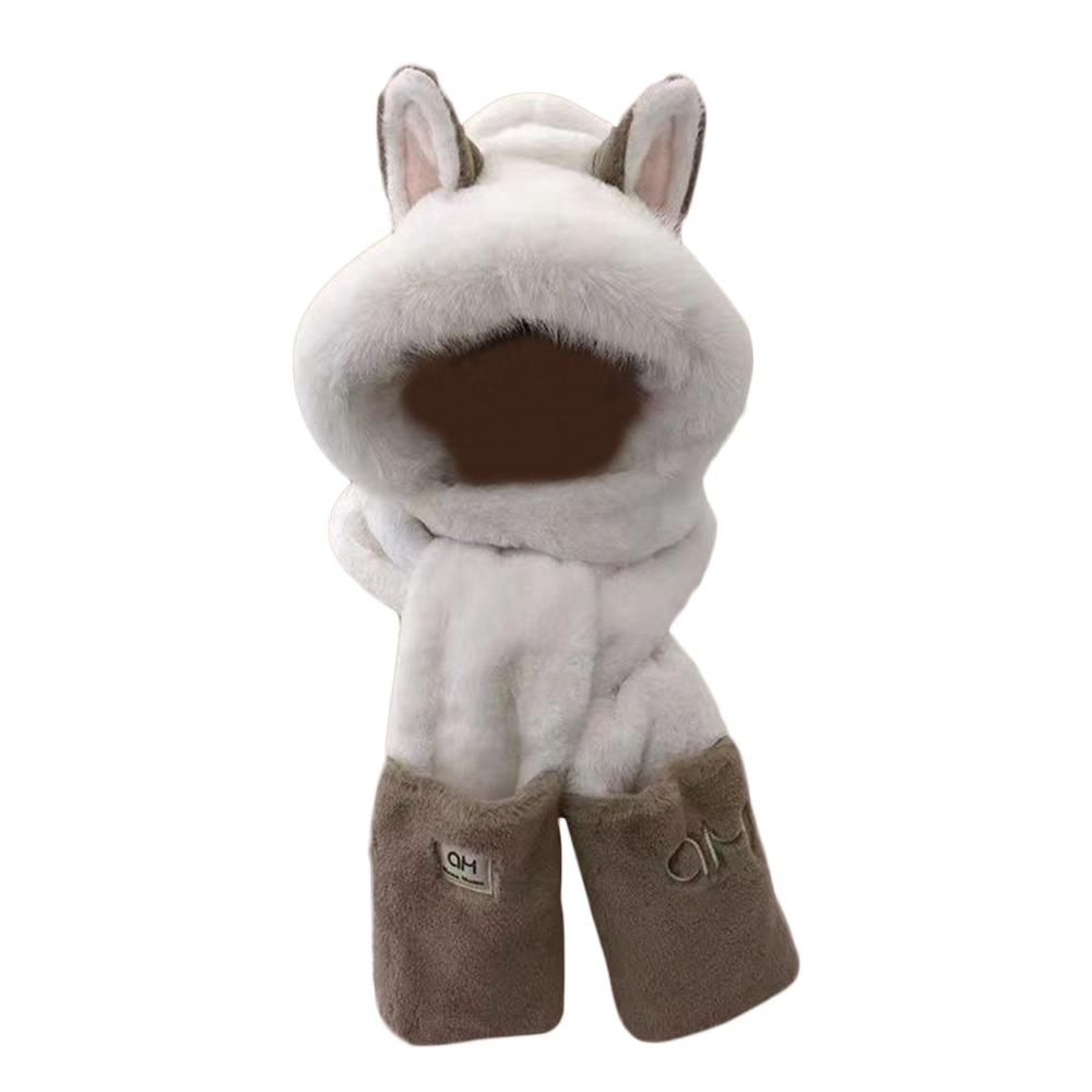 

Шапка з хутряними вушками Лисячі вушка Шапка-біні Шарф Зимовий гетр для шиї Для вулиці бежевий