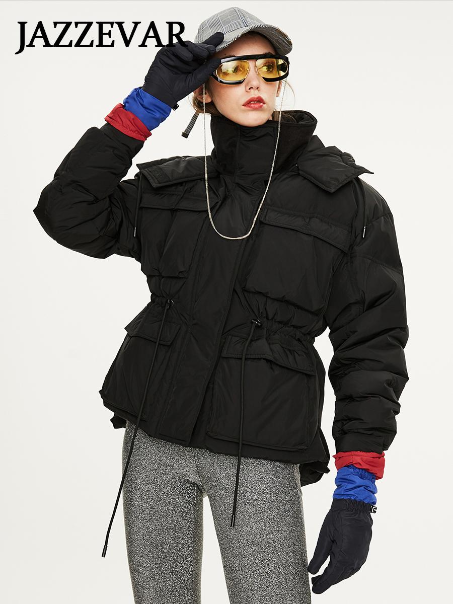 

JAZZEVAR 90 Белый утиный пух зимнее пальто для женщин короткая теплая куртка больших размеров L чёрный
