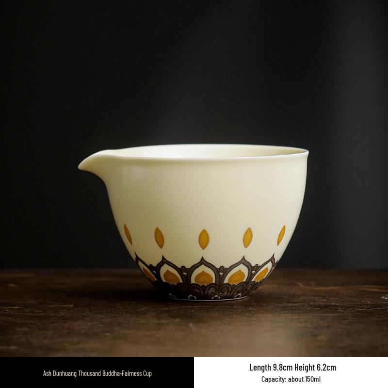 Dunhuang Silver Lotus Tea Ceremony Set: Ceramic Gong Dao Bei and Small Gong Fu Tea Cup Separator