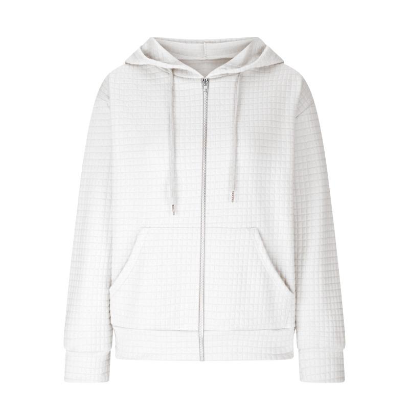 Women S Solid Color Waffle Knit Zip Up Hooded Jacket