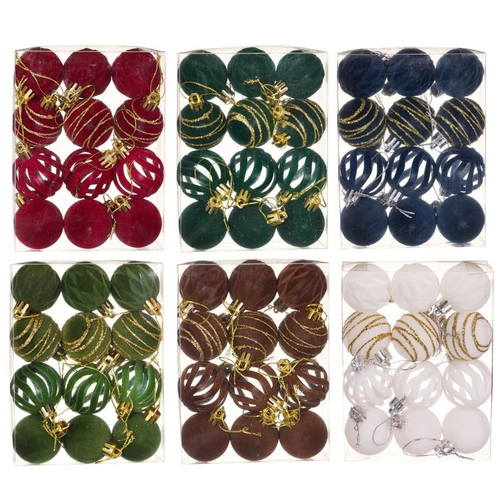 12Pcs/Box Velvet Christmas Hanging Balls 4CM Plastic Christmas Tree Ornament DIY Crafts Painted Christmas Hanging Ornament