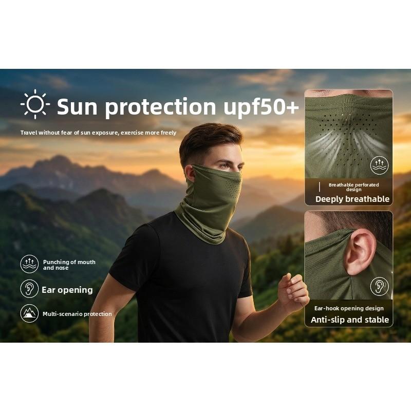 Summer Ice Silk Beanie for Men, Outdoor Cycling Sun Protection Face Mask, Breathable Ear-type Neck Cover, Fishing UV Protection Face Towel