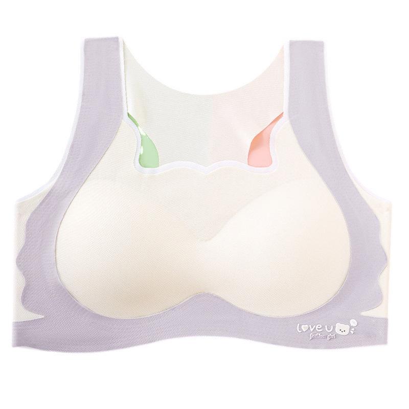 Beige And Purple Seamless Wireless Bra With Cute Cat Ear Design