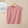 ZANZEA Women Casual Round Neck Solid Color Sleeveless Blouse