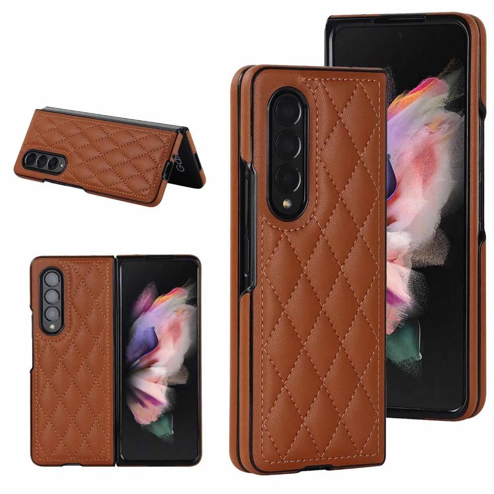 Samsung Galaxy Z Fold 7 6 5 4 3 5G Diamond Grid Pattern Leather Anti Fall Protective Hard Cover Fold7 Luxury Flip Phone Case