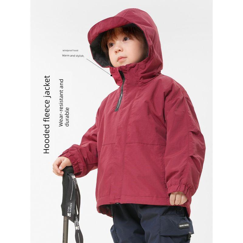 European Style Boys' Jacket with Fleece Lining for Autumn and Winter, Girls' Top, Baby Hooded Clothing, Waterproof Winter Wear, Children's Clothing