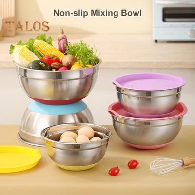 Rührschüssel mit Deckel-Set, großes Fassungsvermögen, rutschfester Boden, polierte Oberfläche, leicht zu reinigen, Salatschüssel, Küche, Lebensmittelaufbewahrung