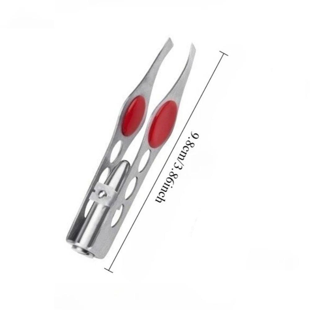 Stainless Steel LED Eyebrow Tweezers Angle Mouth with Light Eyebrow Trimming Clip Removal Slanted Eyebrow Tweezer Makeup Tool красный