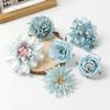 5Pcs Mix Blue Artificial Flowers Head For Wedding Decoration Home Decor DIY Birthday Letters Christmas Wreath Crafts Fake Flower