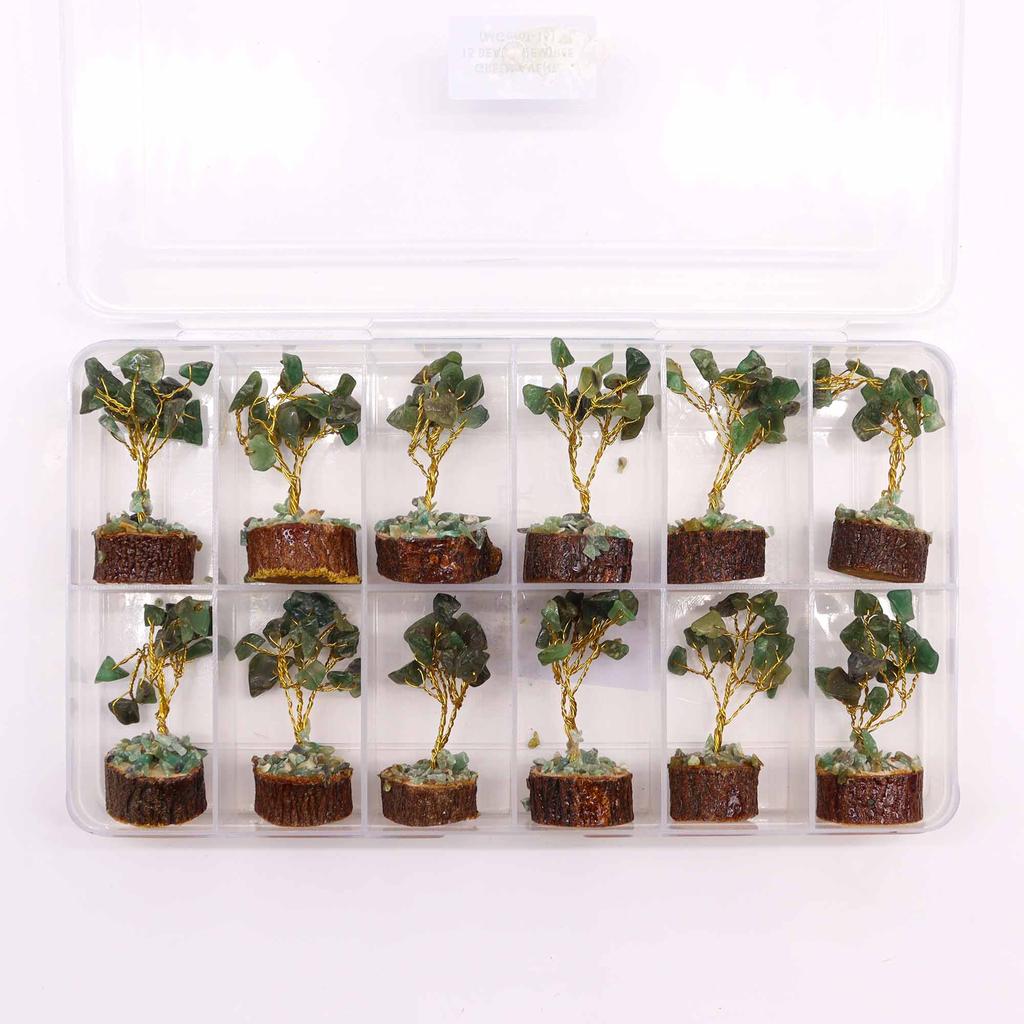 Green Aventurine Crystal Tree, 15 Gemstones Wood Base