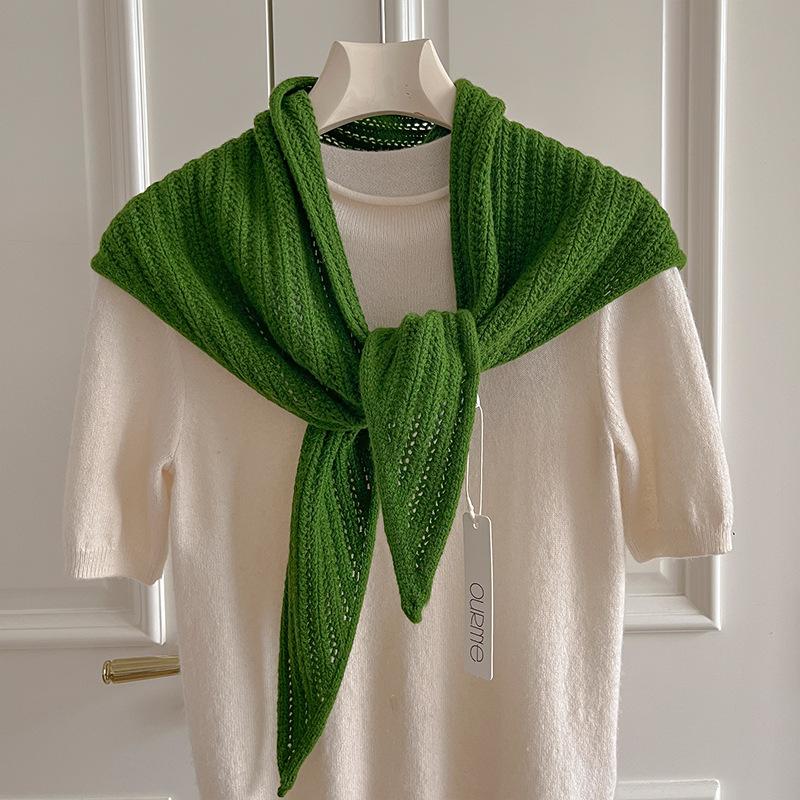 Australian Wool Knitted Triangle Scarf Women Winter Solid Color Scarf Windproof Thick Warm Neck Protection Scarves