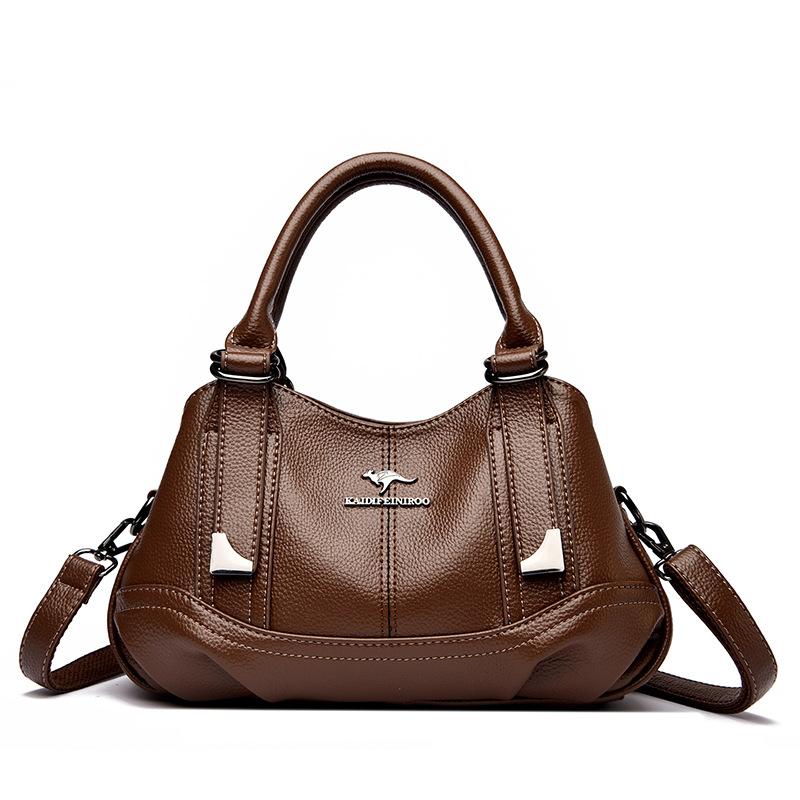 Fashion Three-layer Pocket Handbag, Trendy Leather Texture, Middle-aged Woman's Single-shoulder Bag