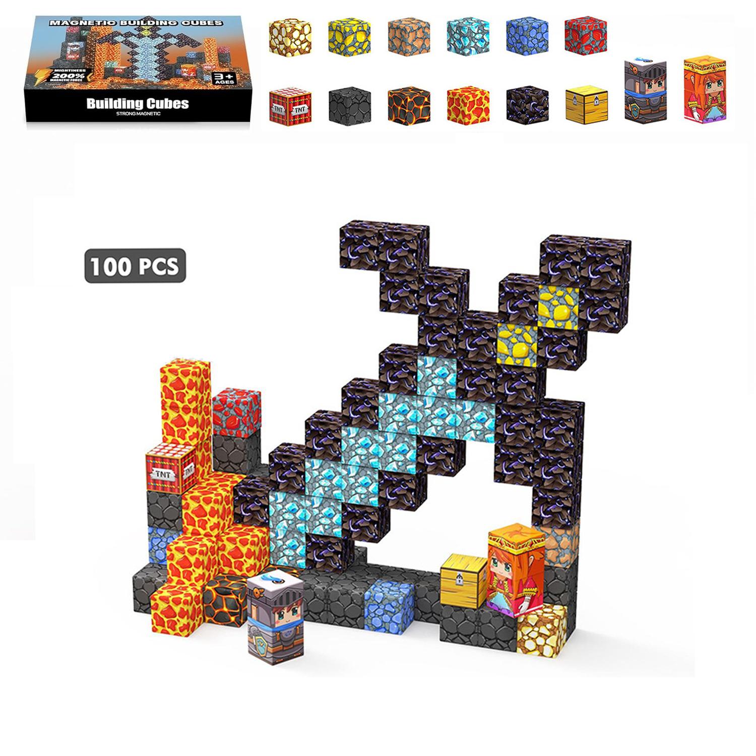 

Magnetic 100/150pcs Building Blocks to Build 3D World STEM Sensory Construction Stacking Magnet Block Toy for Kids Birthday Gifts