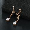 Simple Long Copper Inlaid Zircon Earrings Leaf Stud Earrings Personality Chic Earrings Temperament Elegant Women's Earrings Decoration