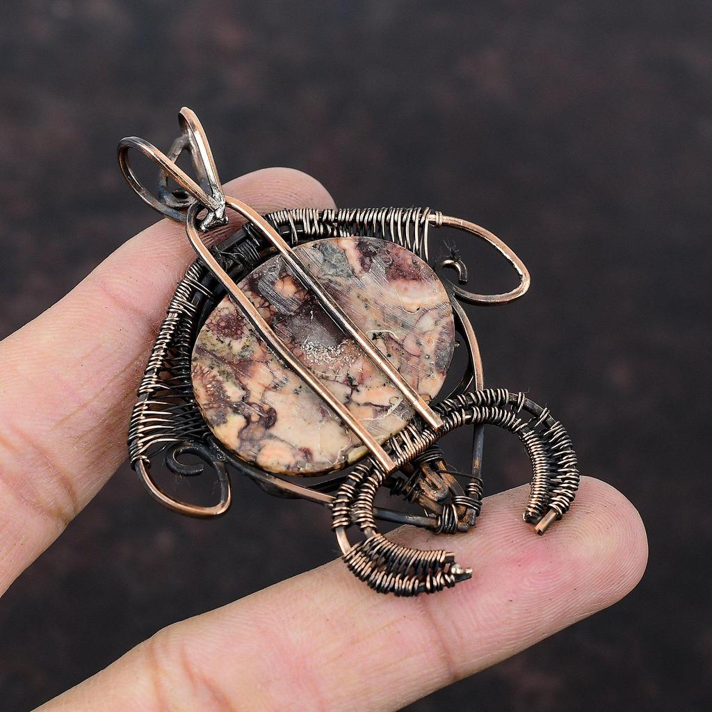 Birds Eye Jasper Pendant Copper Wire Wrapped Pendant Copper Jewelry Handmade Pendant Wire Wrapped Gemstone Jewelry Tortoise Pendant For Gift