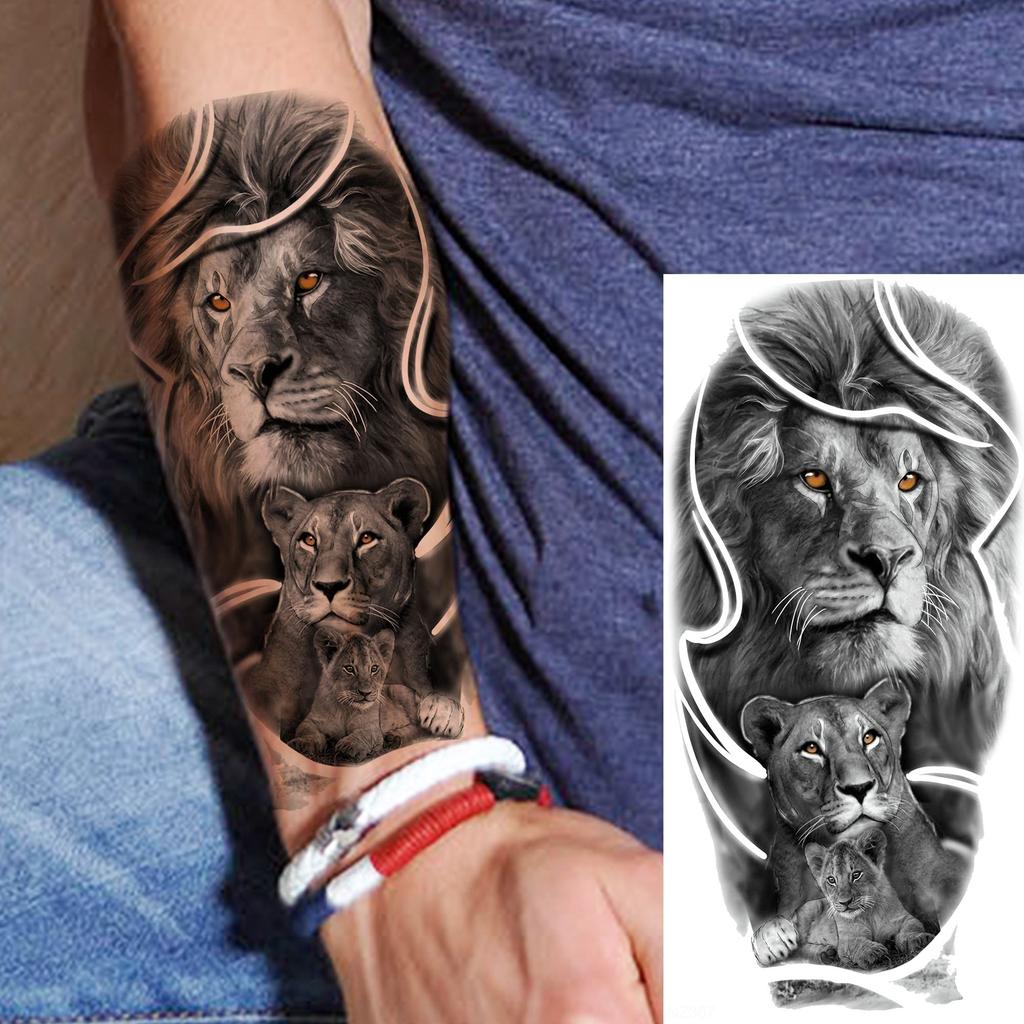 1 Sheet Lion King With Baby Temporary Tattoos For Men Women Family Style Tatoos Long Lasting Waterproof Fake Arm Tattoo Stickers